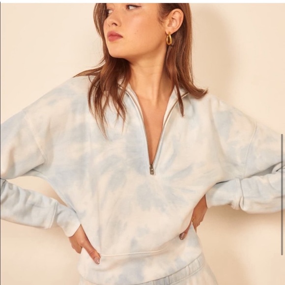 Reformation 3/4 Zip Sweatshirt Track Jacket Sky Blue & White Size S Tornado New - Picture 1 of 15